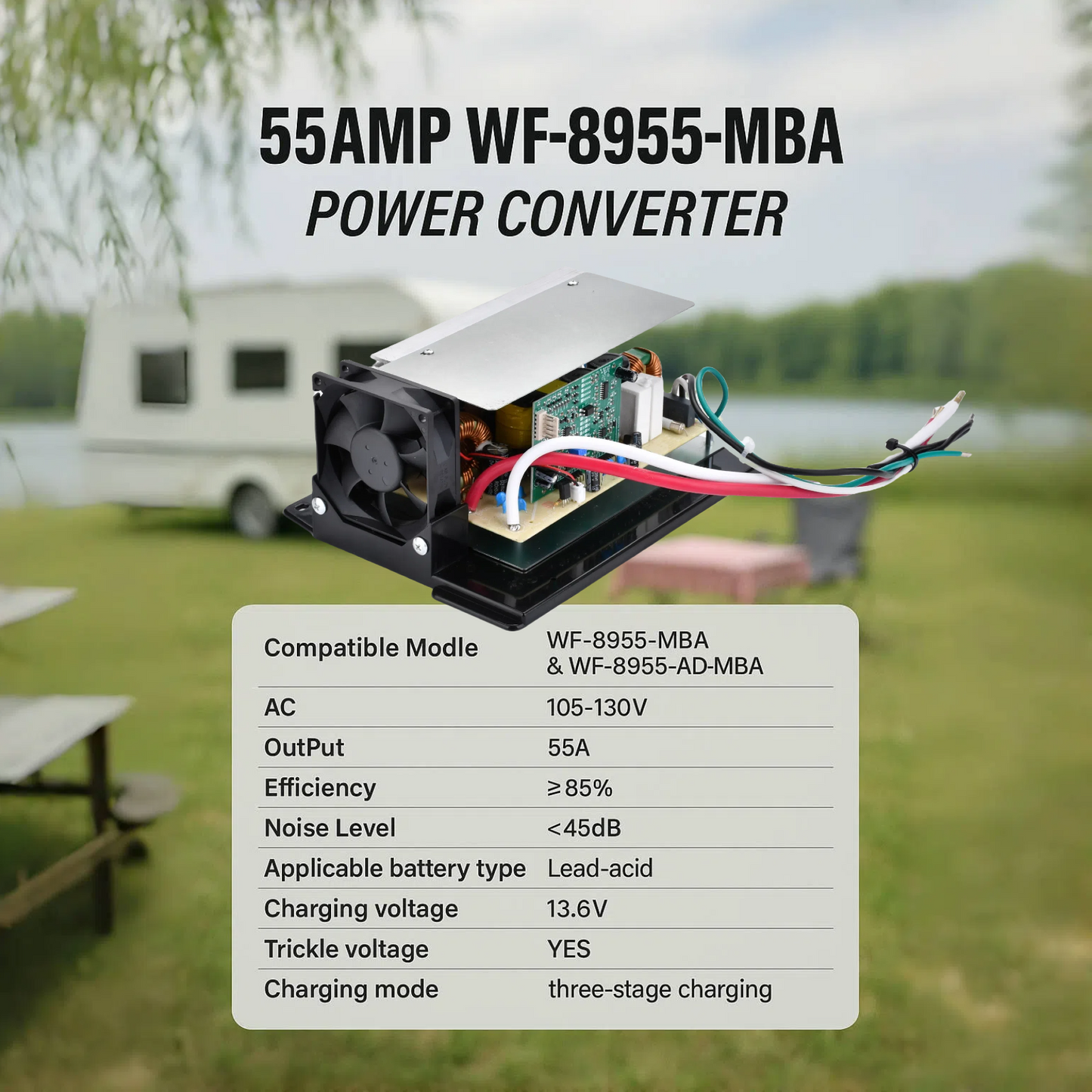 RV Converter 55 Amp for WF-8955-MBA Power Convter 3-Stage Smart Charge for RV Lead-Acid Battery Compatible with WF-8955PEC & WF-8955-AD-MBA