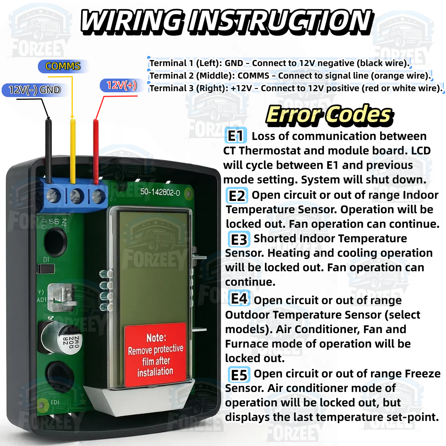 RV Thermostat Compatible with Dometic 3316250.712, Single Zone Control for Cool/Heat, 12V DC, Capacitive Touch, Blue Backlight