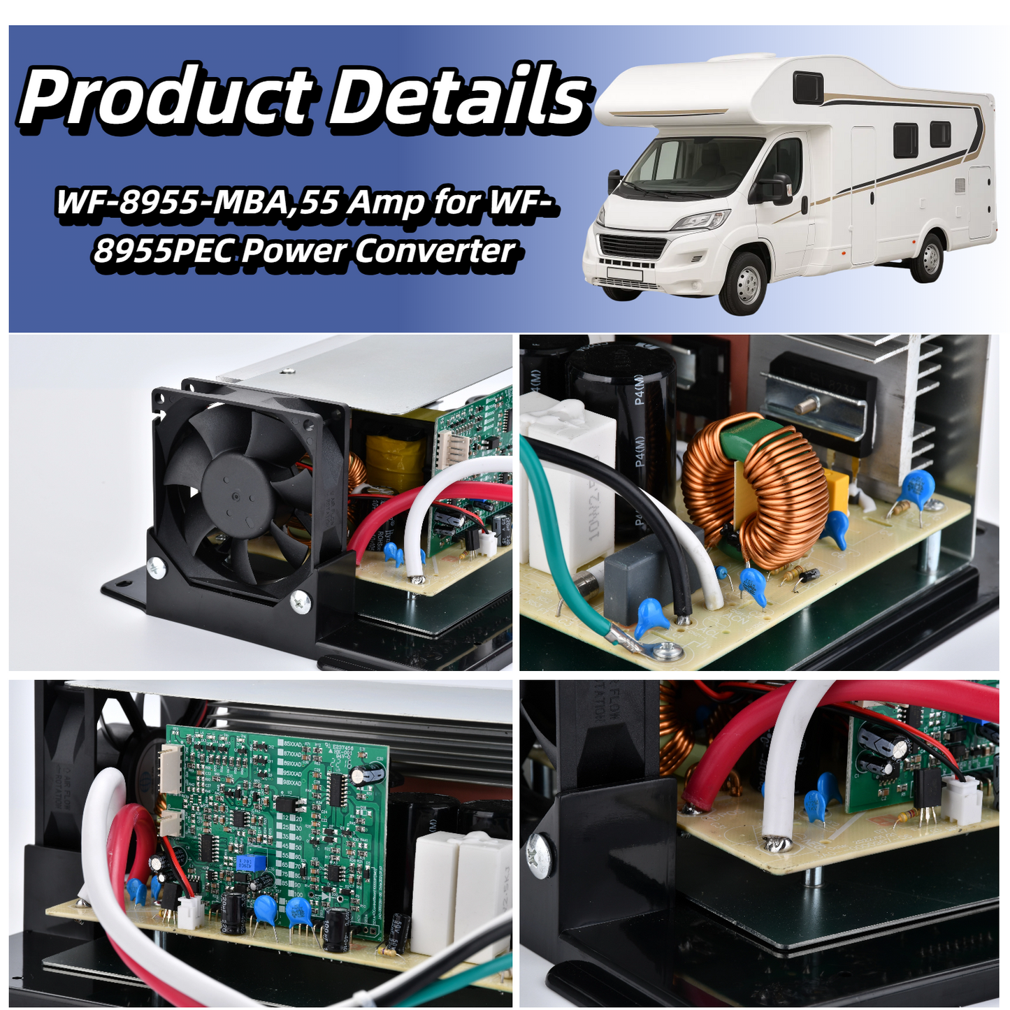 RV Converter 55 Amp for WF-8955-MBA Power Convter 3-Stage Smart Charge for RV Lead-Acid Battery Compatible with WF-8955PEC & WF-8955-AD-MBA
