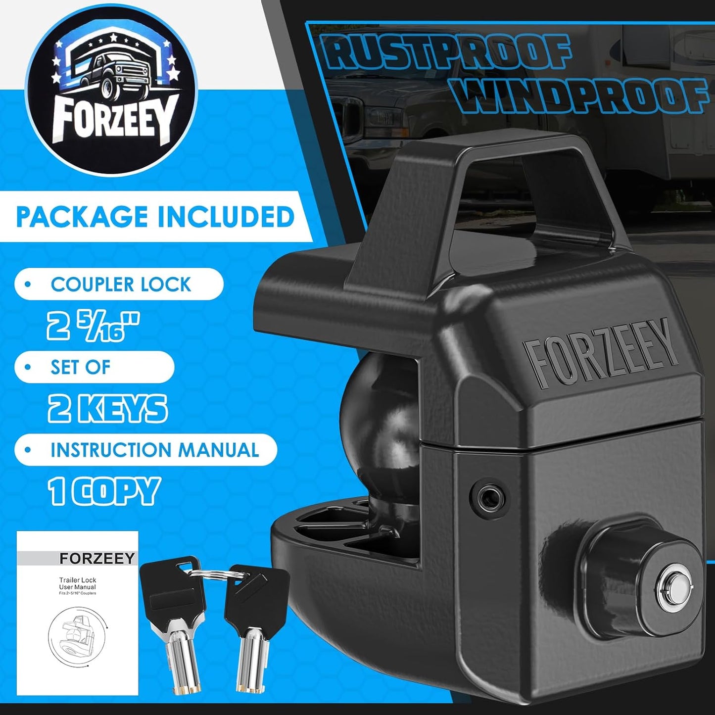 Trailer Lock only for 2-5/16" Ball Coupler Heavy Duty Anti-Theft Hitch Locks